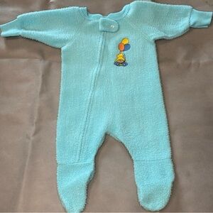Paddington Bear Blanket Sleeper 3-6m small blue fleece PJs zip up footie pajamas